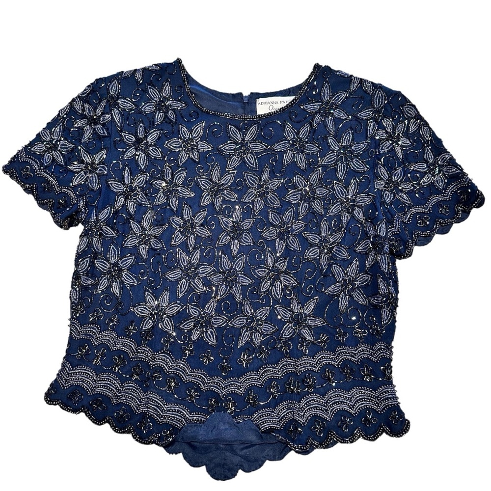 Adrianna Papell Beaded 100% Silk Top Size Petite 8 Boutique Elegant Vintage